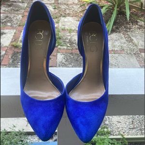Blue suede stilettos